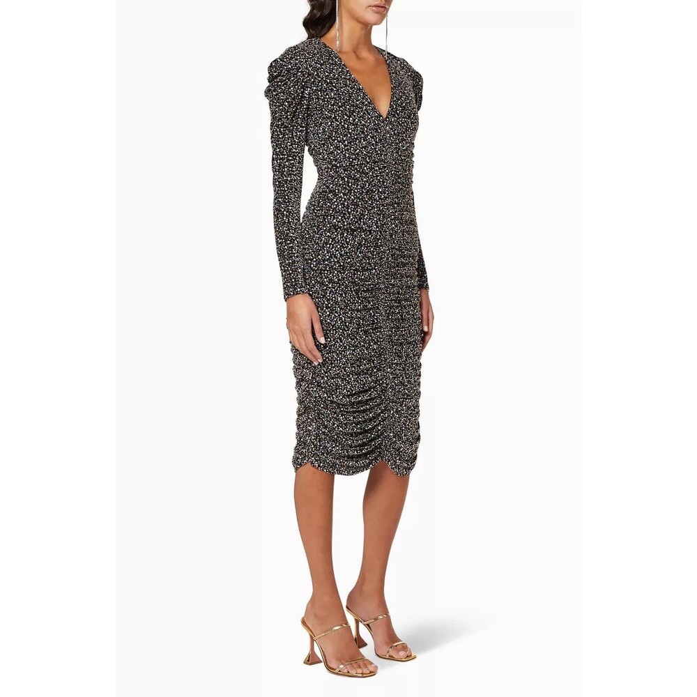 Jonathan Simkhai Edith Metallic Ruched Multicolor Ditsy Floral Jersey Dress Sz S